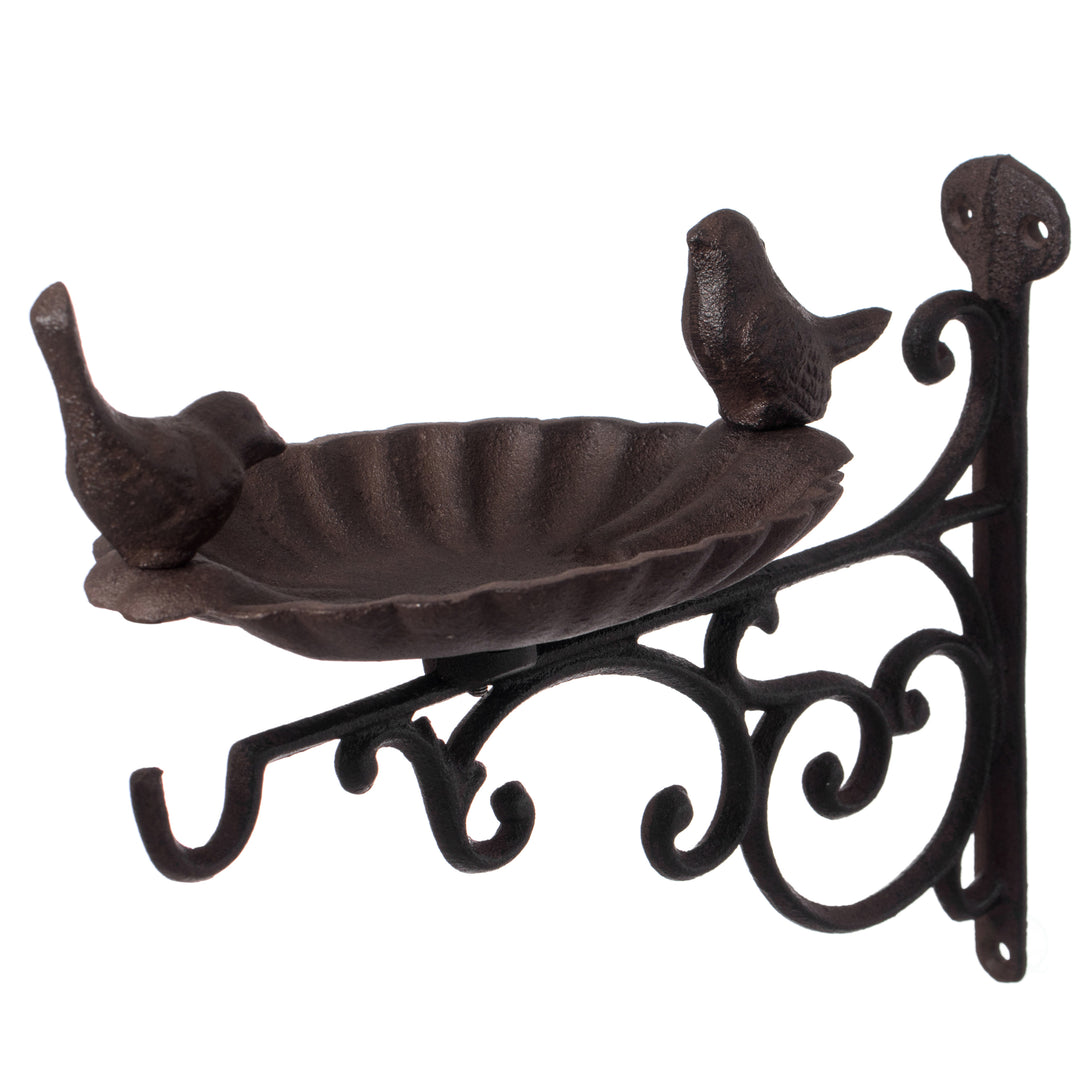 Bronze Wall Mounted Iron Bird Bath Feeder Garden Decor 11x11x8.5 Inches Image 1