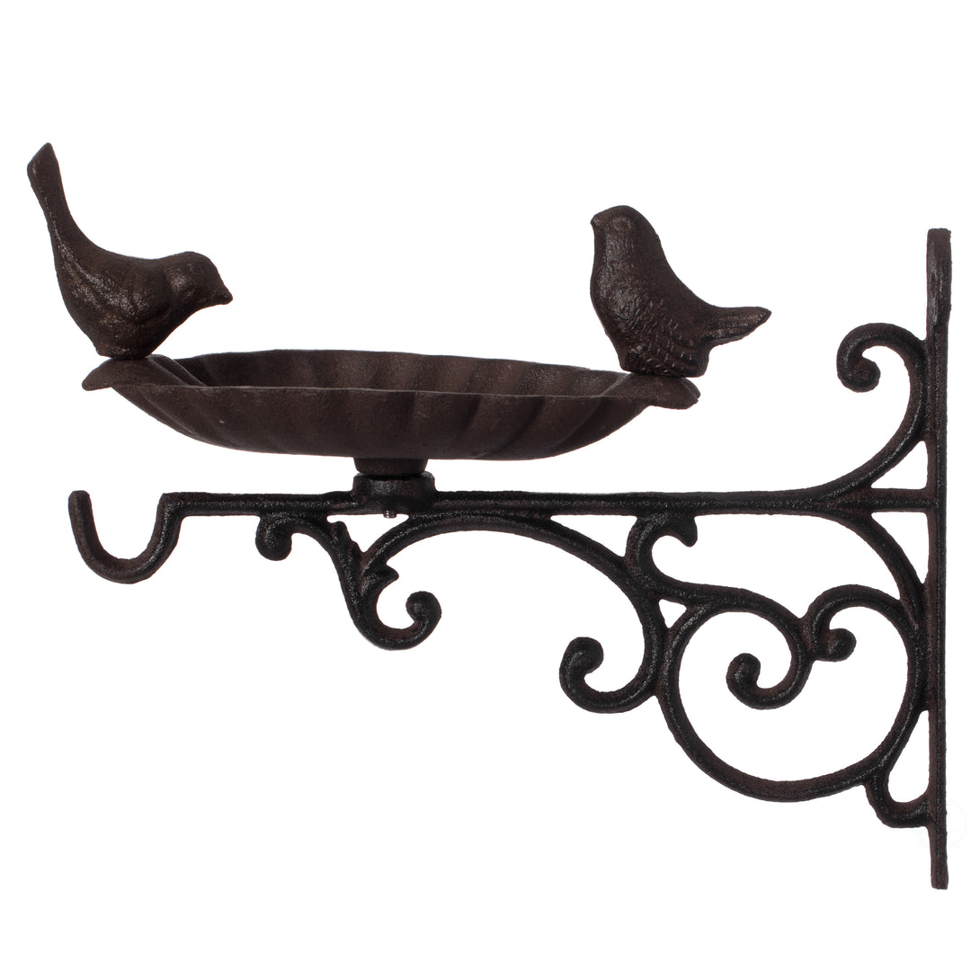 Bronze Wall Mounted Iron Bird Bath Feeder Garden Decor 11x11x8.5 Inches Image 2