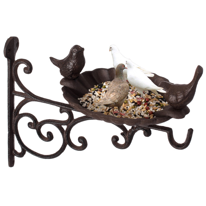 Bronze Wall Mounted Iron Bird Bath Feeder Garden Decor 11x11x8.5 Inches Image 4