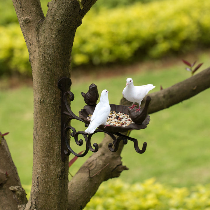 Bronze Wall Mounted Iron Bird Bath Feeder Garden Decor 11x11x8.5 Inches Image 5