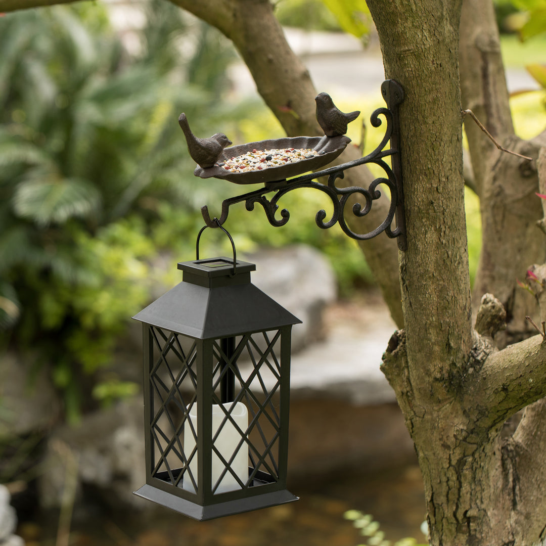 Bronze Wall Mounted Iron Bird Bath Feeder Garden Decor 11x11x8.5 Inches Image 7