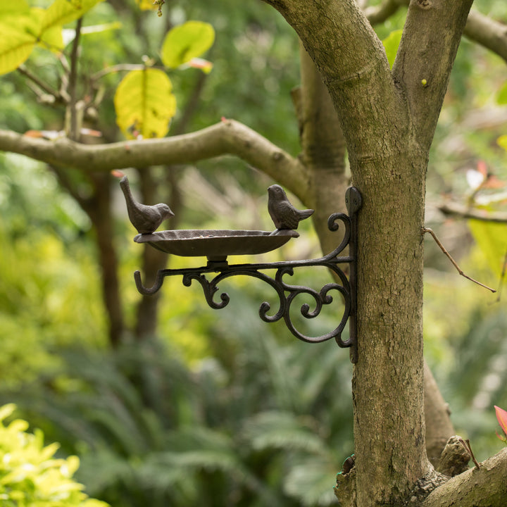 Bronze Wall Mounted Iron Bird Bath Feeder Garden Decor 11x11x8.5 Inches Image 8