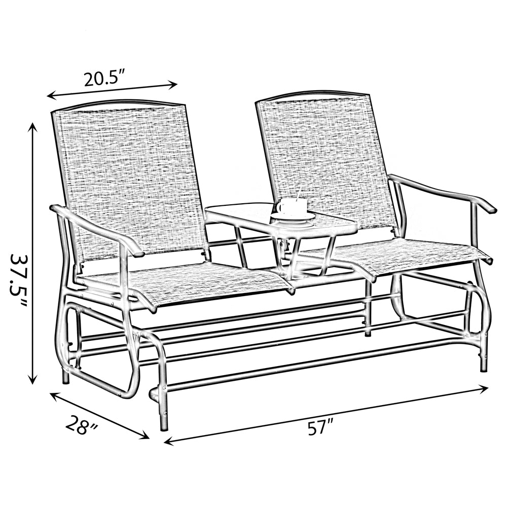 Outdoor Double Swing Glider Chair Set with Tempered Glass Table 700 lbs Capacity Image 6