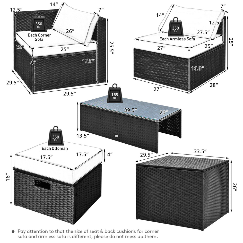 8PCS Rattan Patio Sectional Furniture Set w/ Waterproof Cover and Off White Cushions Image 2