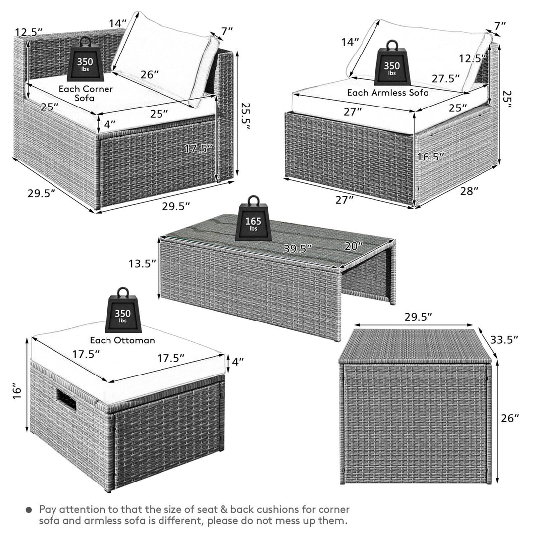 8PCS Rattan Patio Space-Saving Furniture Set w/ Waterproof Cover and Black Cushions Image 2