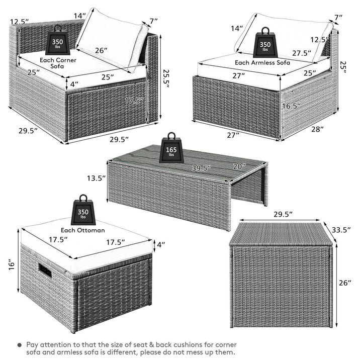 8PCS Rattan Patio Space-Saving Furniture Set w/ Waterproof Cover and Navy Cushions Image 2