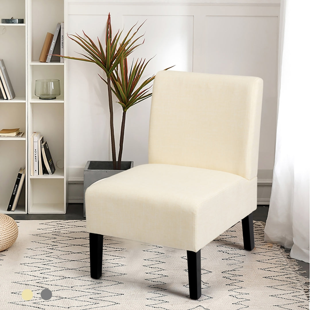 Costway Armless Accent Fabric Leisure Chair w/Rubber Wood Legs Gray\Beige\ Print Image 1