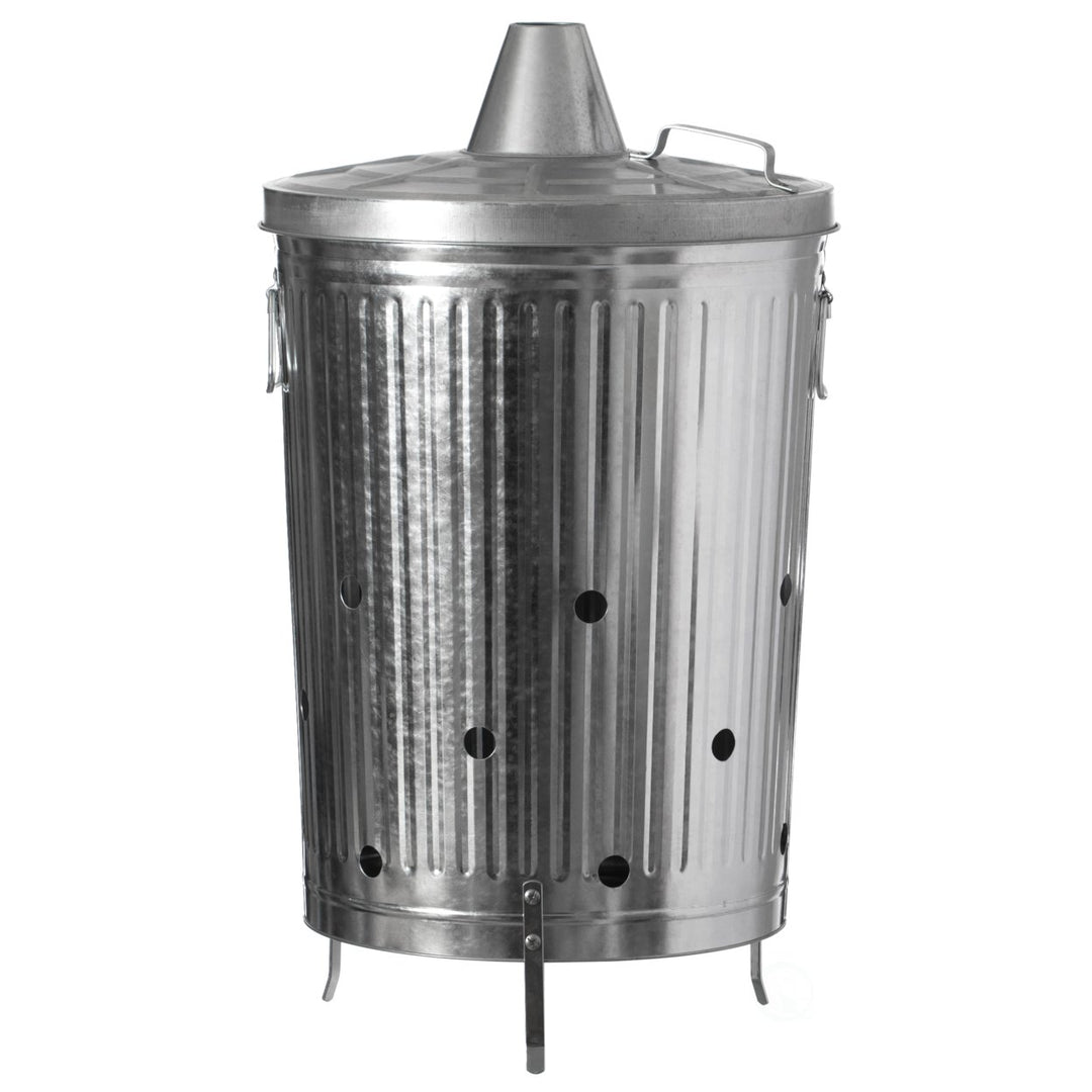 Silver Galvanized Metal Garden Incinerator Can 17.5"x31" Weather Resistant Outdoor Image 1