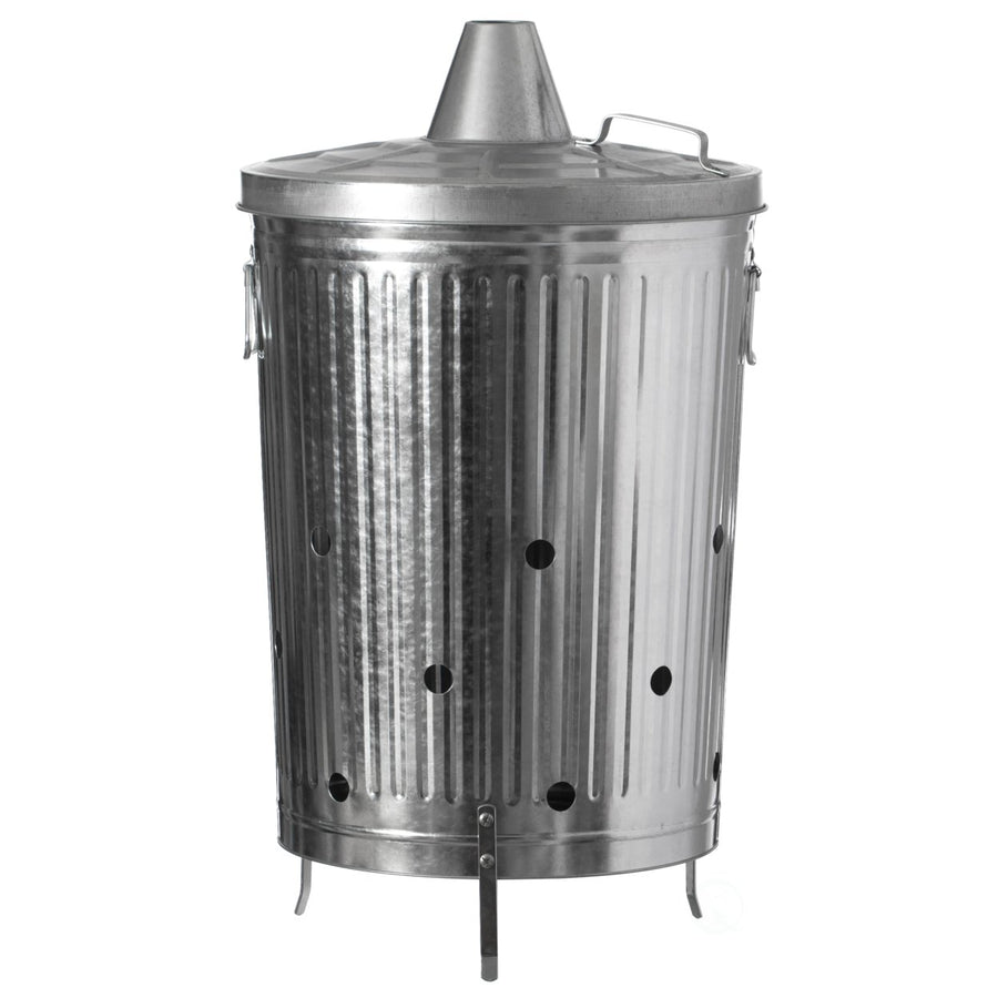 Silver Galvanized Metal Garden Incinerator Can 17.5"x31" Weather Resistant Outdoor Image 1