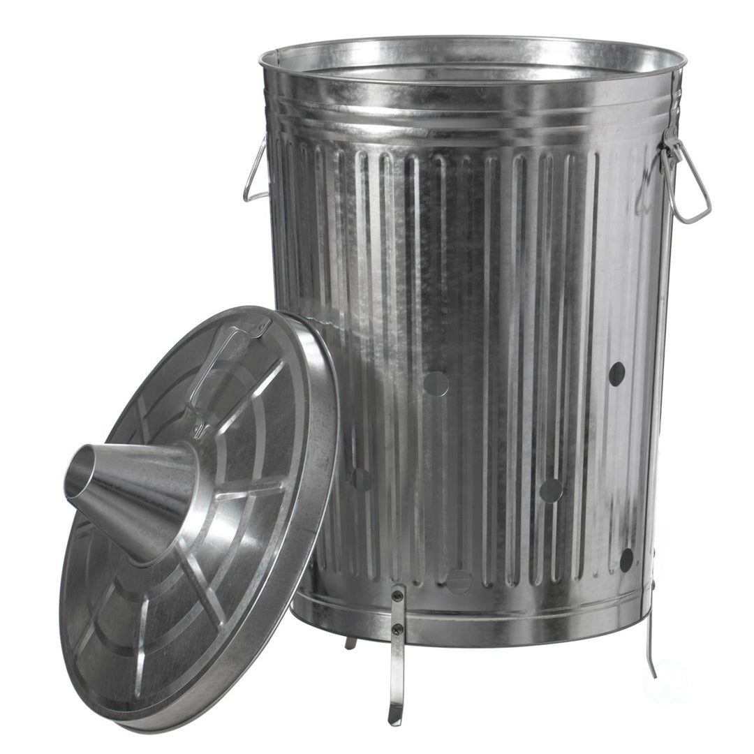 Silver Galvanized Metal Garden Incinerator Can 17.5"x31" Weather Resistant Outdoor Image 2