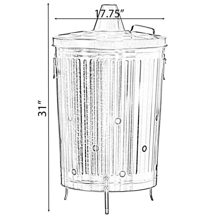 Silver Galvanized Metal Garden Incinerator Can 17.5"x31" Weather Resistant Outdoor Image 4