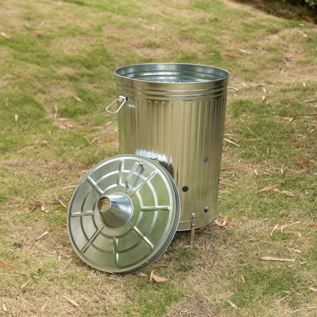 Silver Galvanized Metal Garden Incinerator Can 17.5"x31" Weather Resistant Outdoor Image 10