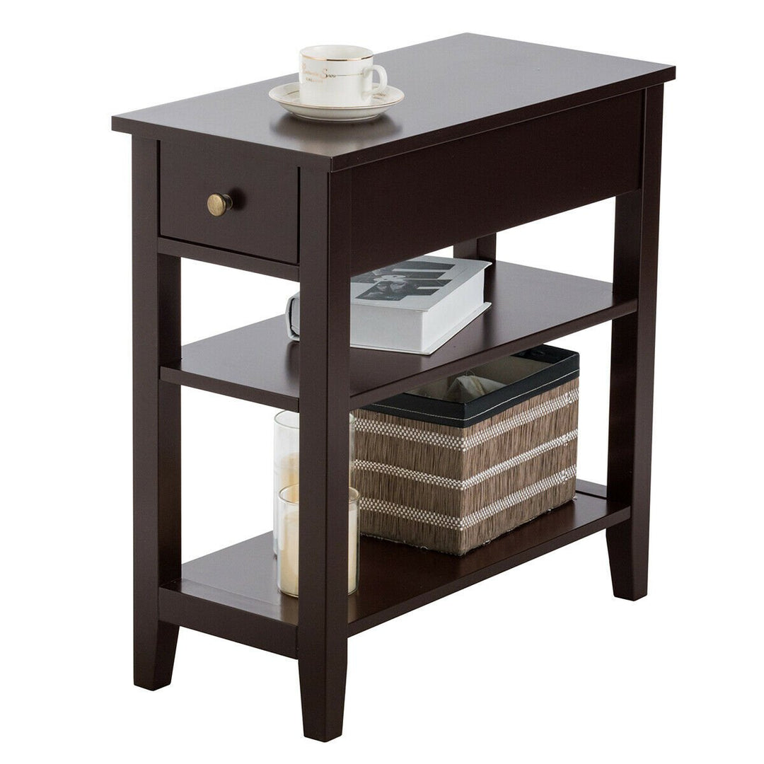 3 Tier Nightstand Bedside Table Sofa Side End Table w/Double Shelves Drawer Image 5