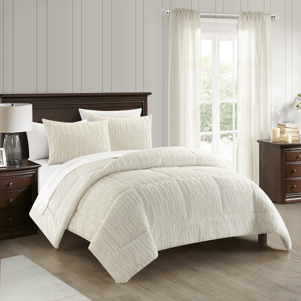 Farca 3 or 2 Piece Comforter Textured Geometric Pattern Faux Micro-Mink Backing Image 2