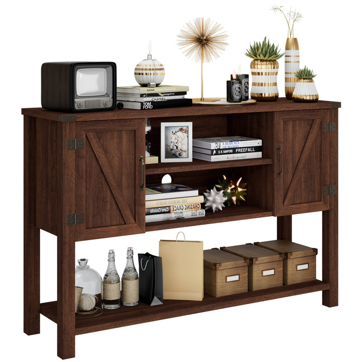 Buffet Sideboard Storage Cupboard Console Table w/ Open Shelf and Side Cabinets Brown Image 1