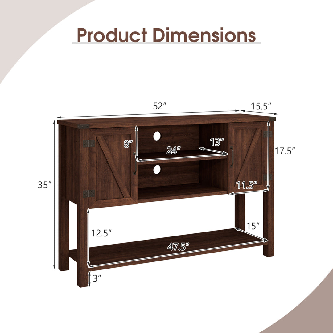 Buffet Sideboard Storage Cupboard Console Table w/ Open Shelf and Side Cabinets Brown Image 2