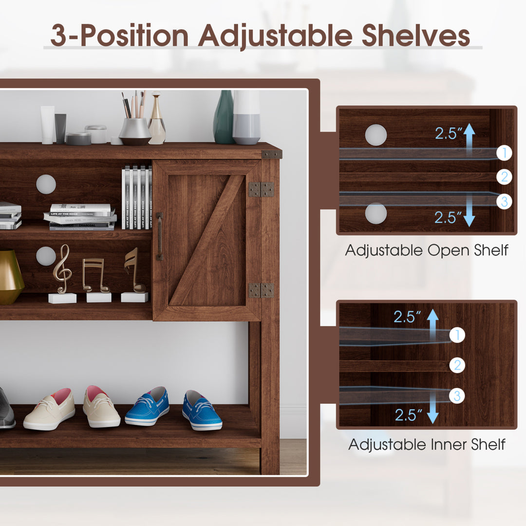 Buffet Sideboard Storage Cupboard Console Table w/ Open Shelf and Side Cabinets Brown Image 6