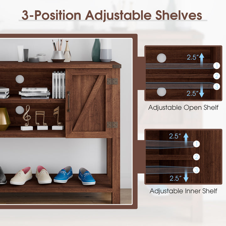 Buffet Sideboard Storage Cupboard Console Table w/ Open Shelf and Side Cabinets Brown Image 6