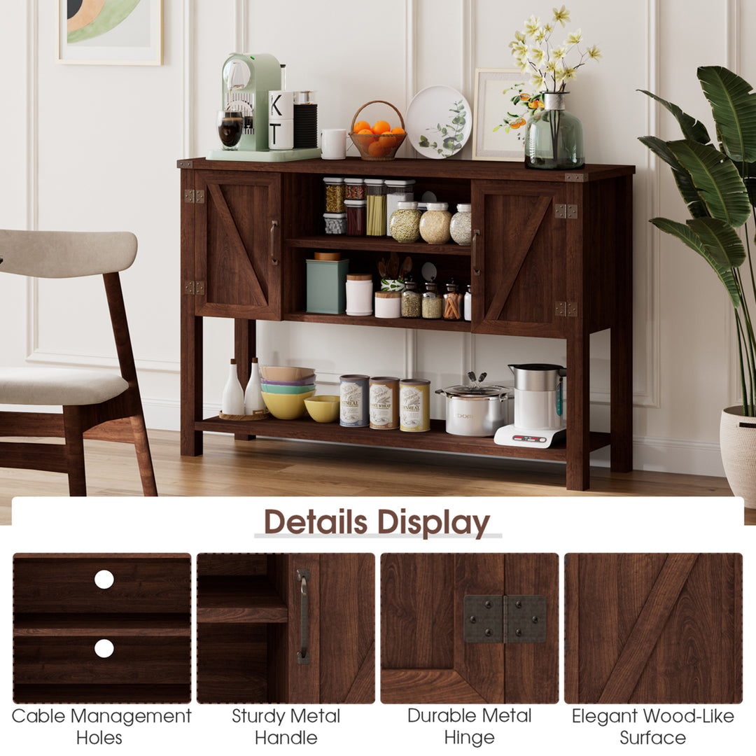 Buffet Sideboard Storage Cupboard Console Table w/ Open Shelf and Side Cabinets Brown Image 9