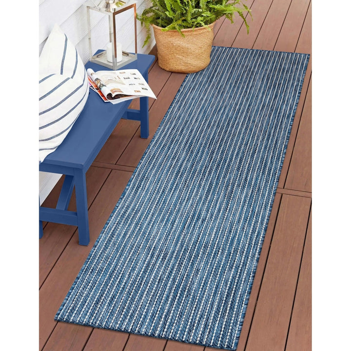 Liora Manne Carmel Texture Stripe Indoor Outdoor Area Rug Navy Image 5
