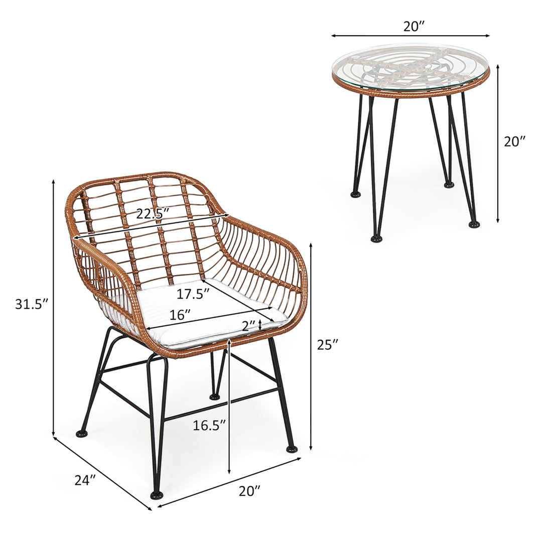 Costway 3PCS Patio Rattan Bistro Set Coffee Table Armchair Garden Image 4