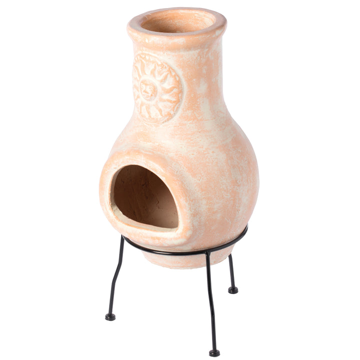 Beige Clay Chiminea Outdoor Fireplace 12in Sun Design Charcoal Fire Pit Stand Image 3