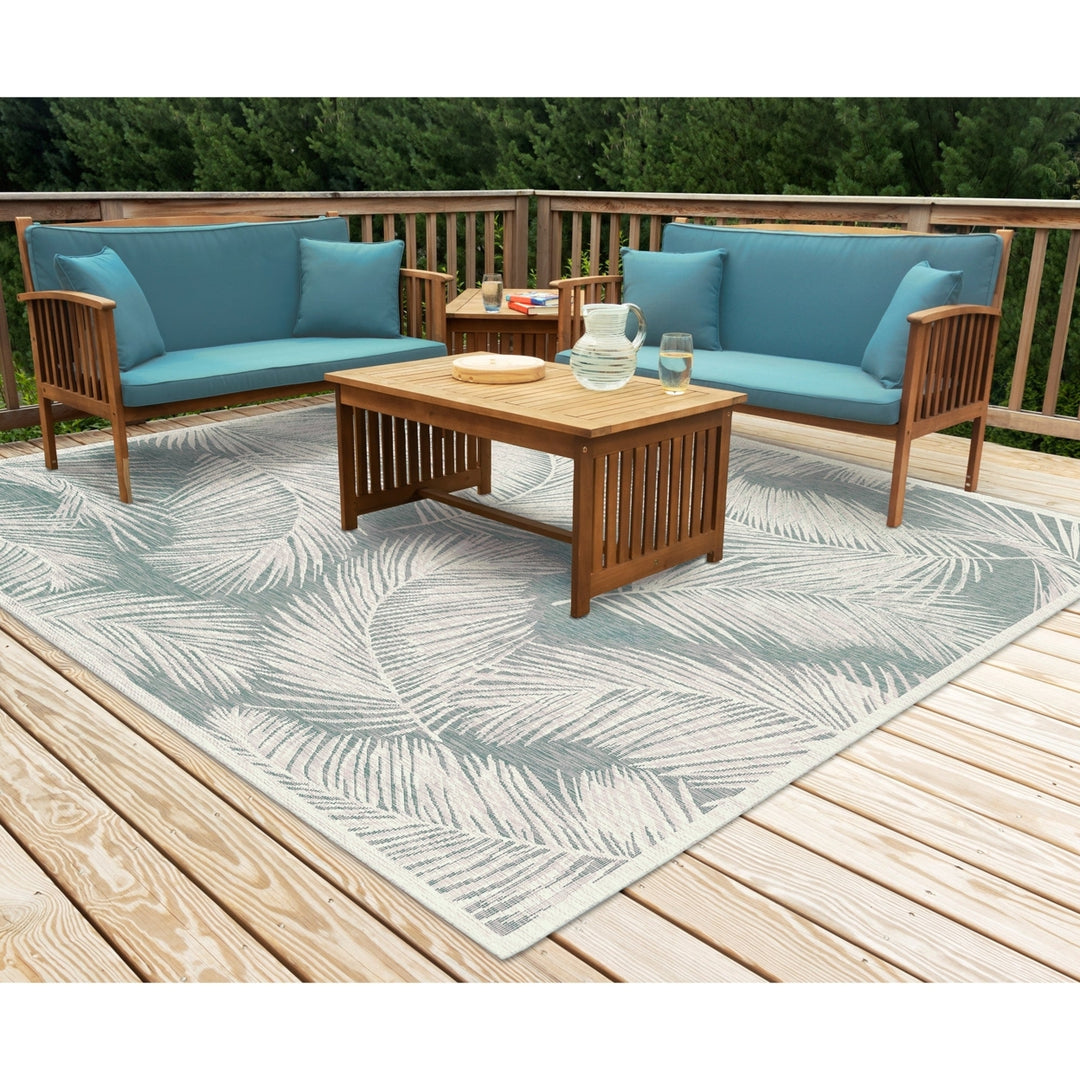 Liora Manne Carmel Fronds Rug Aqua Indoor Outdoor 100% Polypropylene 5x7 Image 6