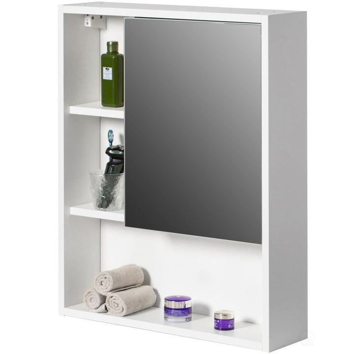 Wall Mount Bathroom Mirrored Storage Cabinet 2 Adjustable Shelves White 30" Tall Image 2