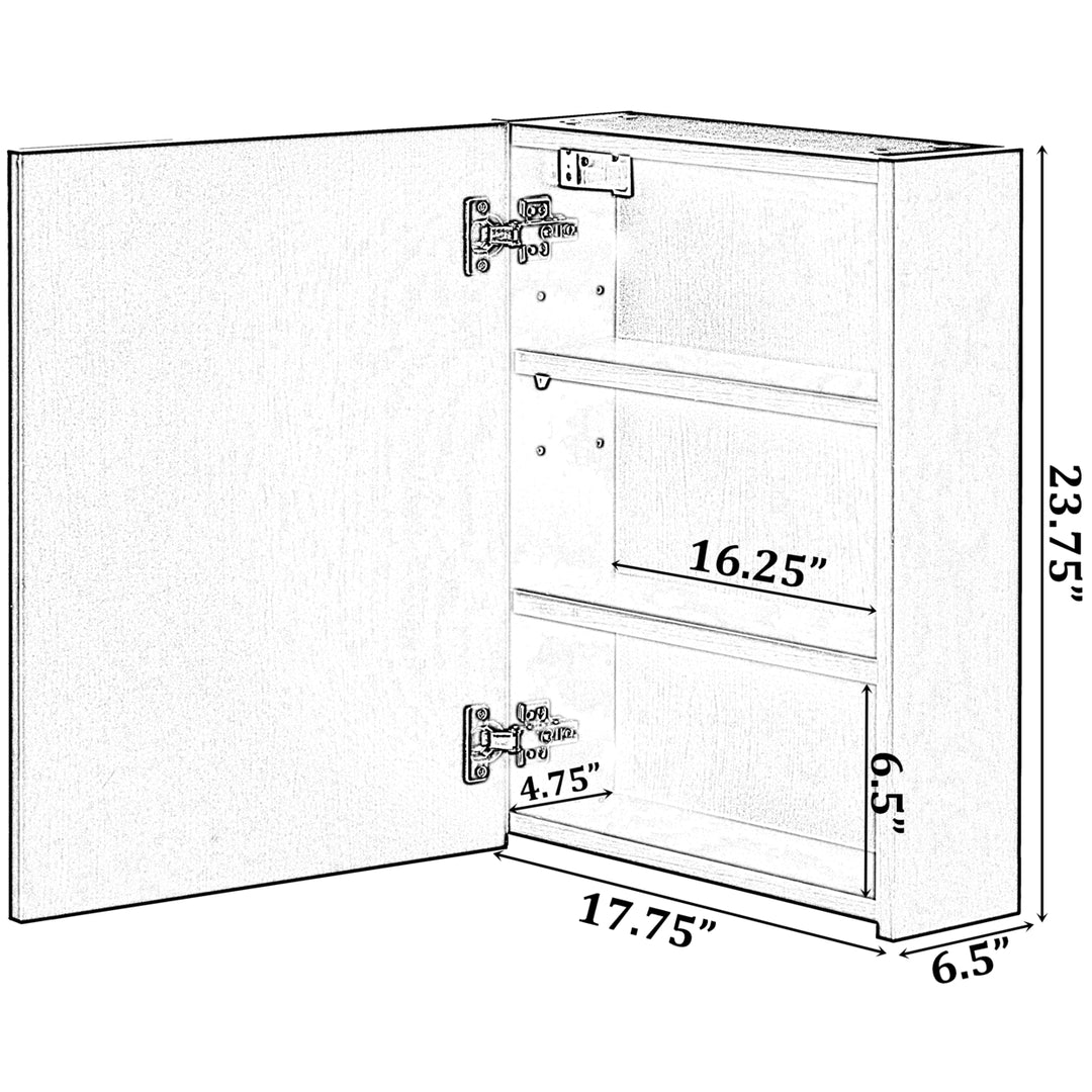 Wall Mount Bathroom Mirrored Storage Cabinet 17.75x6.5 Wood Organizer 2 Shelves Image 7