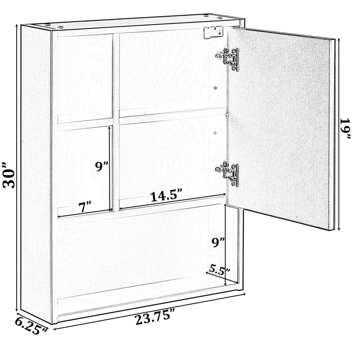 Wall Mount Bathroom Mirrored Storage Cabinet 2 Adjustable Shelves White 30" Tall Image 7