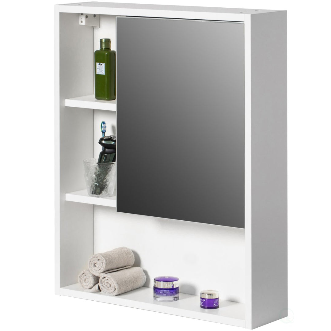 Wall Mount Bathroom Mirrored Storage Cabinet 2 Adjustable Shelves White 30" Tall Image 1