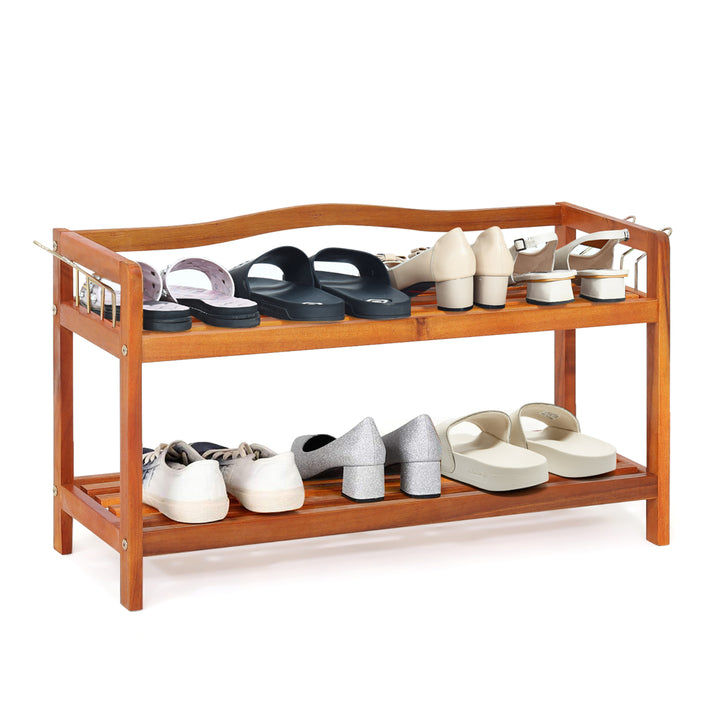 2-Tier Wood Shoe Rack Freestanding Shoe Storage Organizer Heavy-duty Image 1