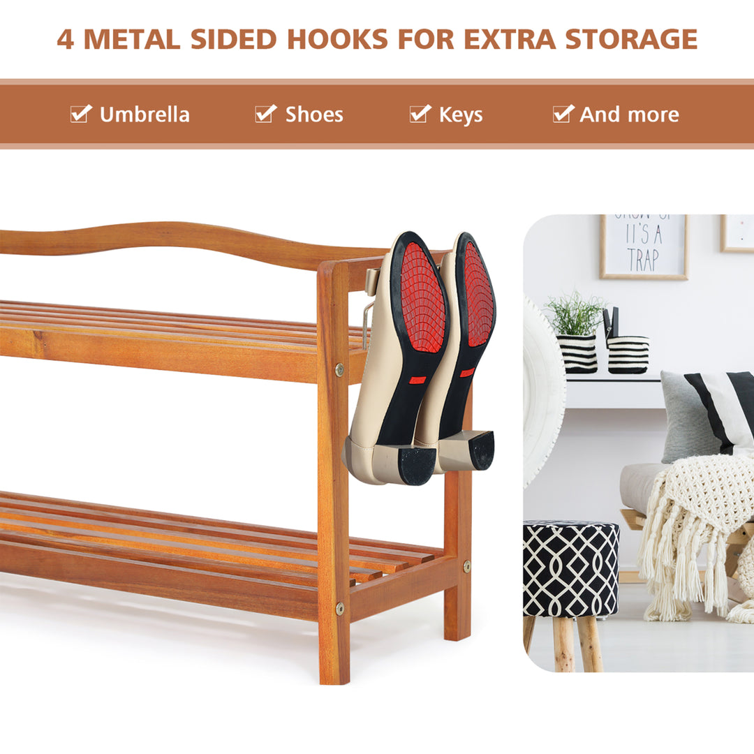 2-Tier Wood Shoe Rack Freestanding Shoe Storage Organizer Heavy-duty Image 5