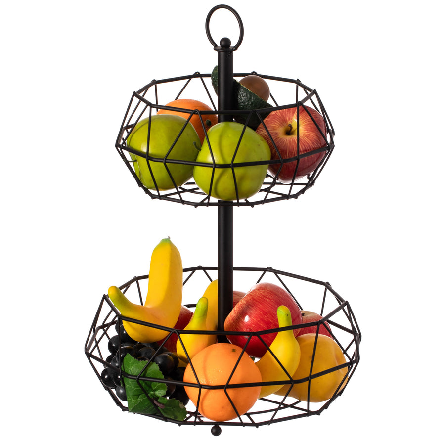 2 Tier Free Standing Countertop Fruit Basket for Kitchen Detachable Carbon Steel Stable Fruit Storage Organizer, Black Image 1