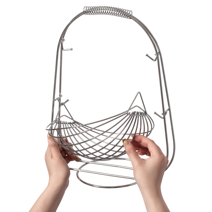 2 Tier Metal Fruit Holder Swing Basket for Kitchen Detachable Countertop Vegetables Storage Organizer with Display Image 5