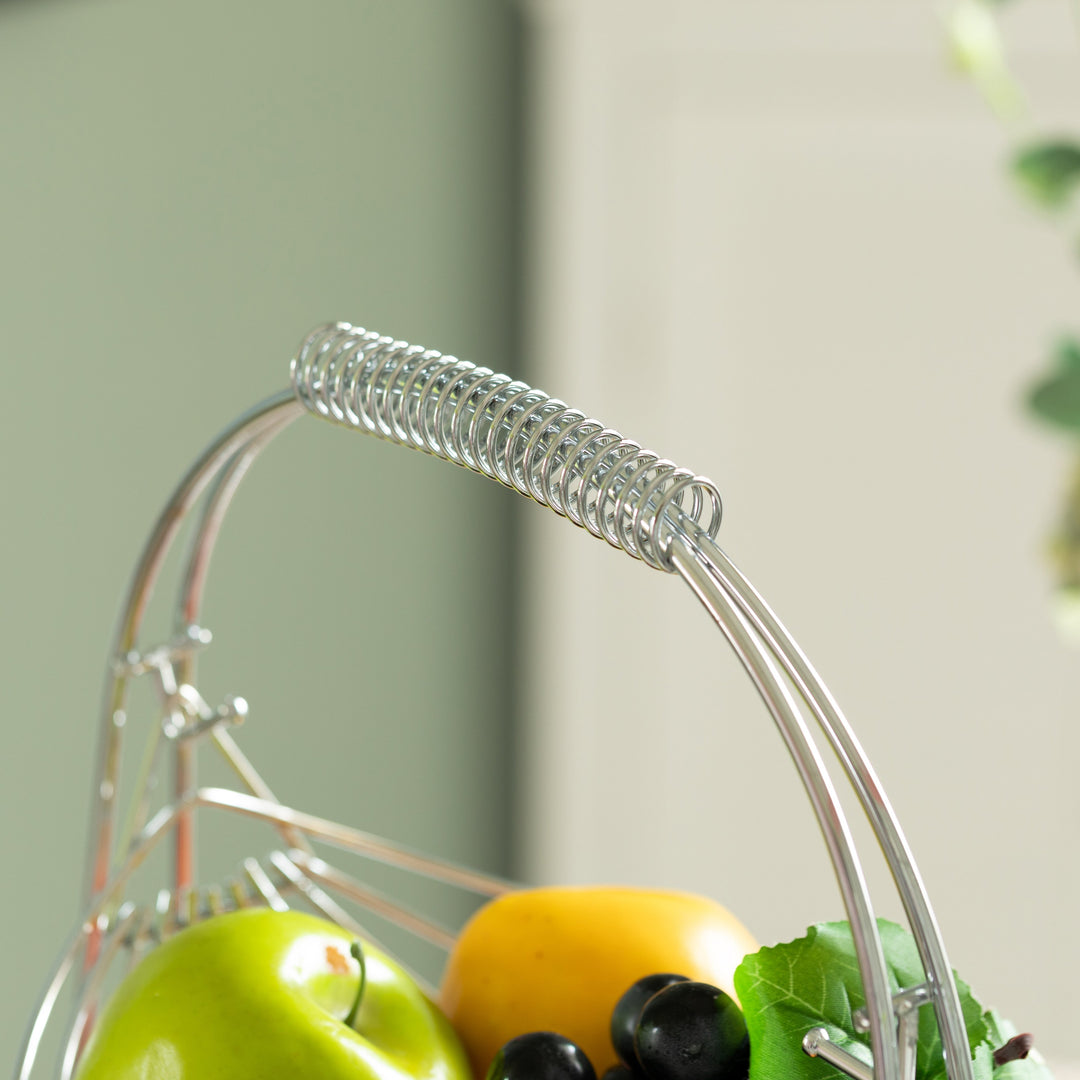 2 Tier Metal Fruit Holder Swing Basket for Kitchen Detachable Countertop Vegetables Storage Organizer with Display Image 4