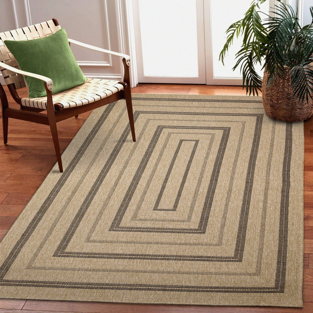 Liora Manne Sahara Multi Border Area Rug Indoor Outdoor 100% Polypropylene Natural Image 1