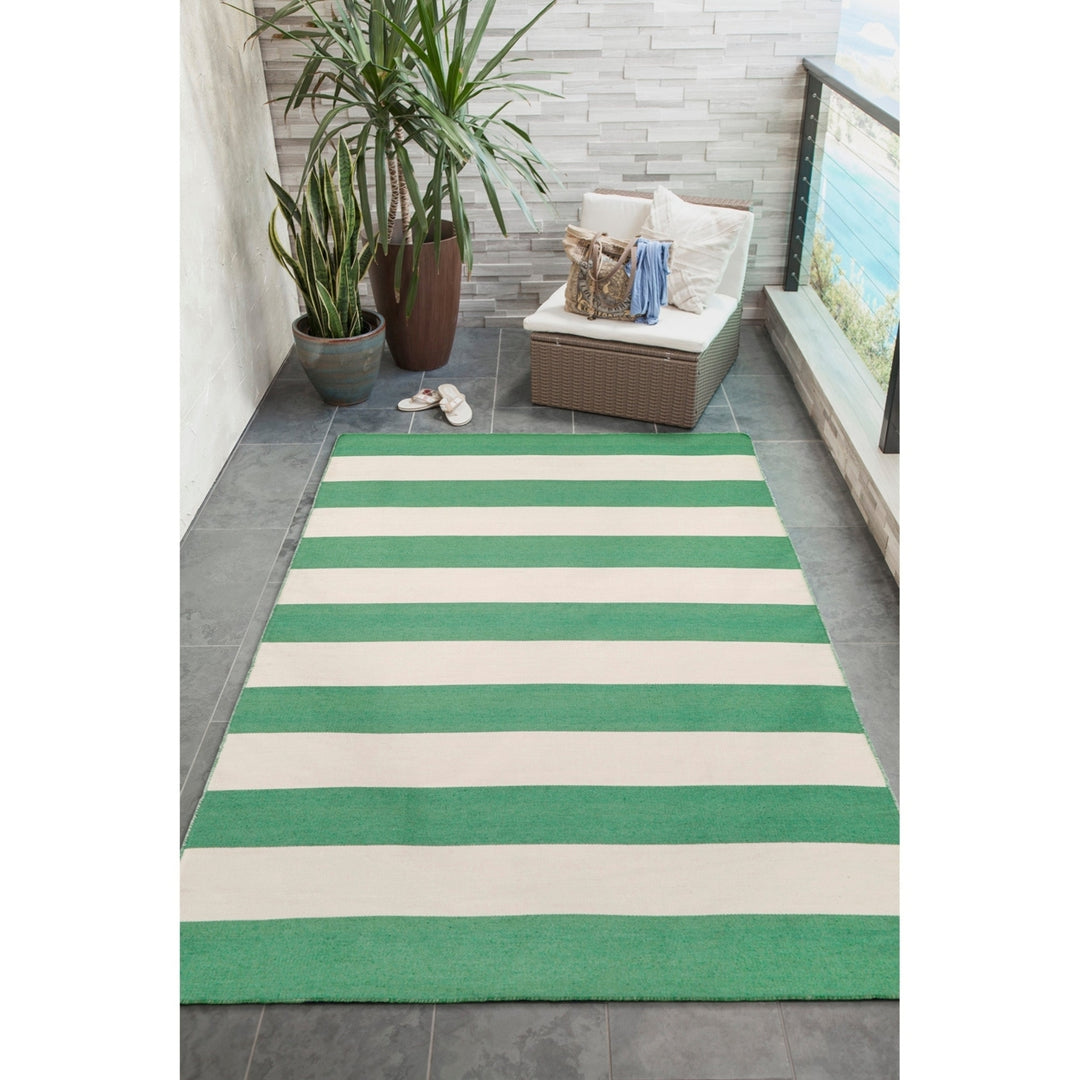 Liora Manne Sorrento Rugby Stripe Indoor Outdoor Area Rug Aqua 5x8 Hand Woven Image 1