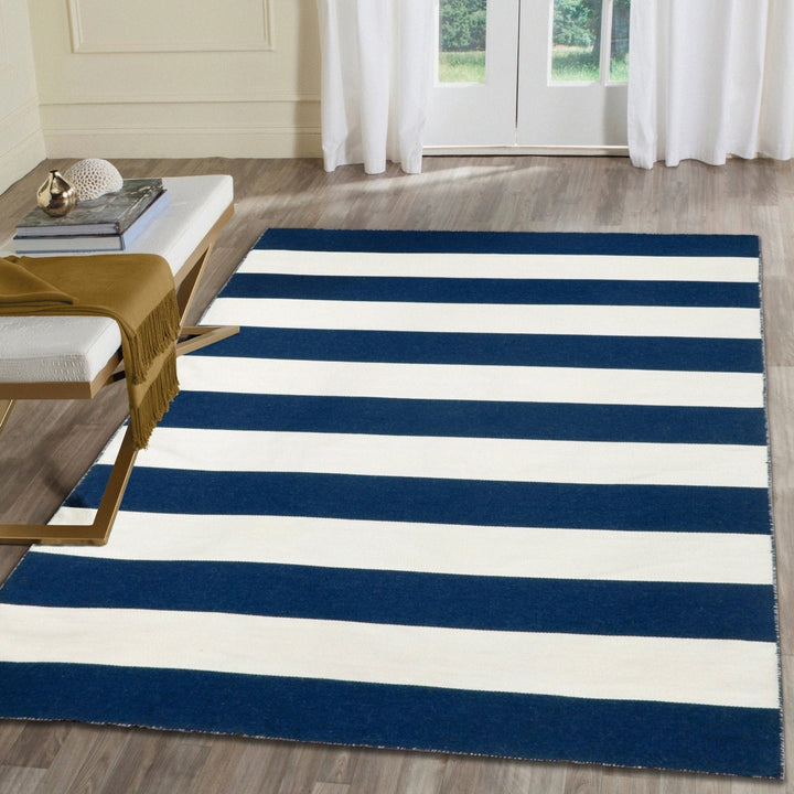 Liora Manne Sorrento Rugby Stripe Area Rug Navy Indoor Outdoor 5x8 Hand Woven Image 1