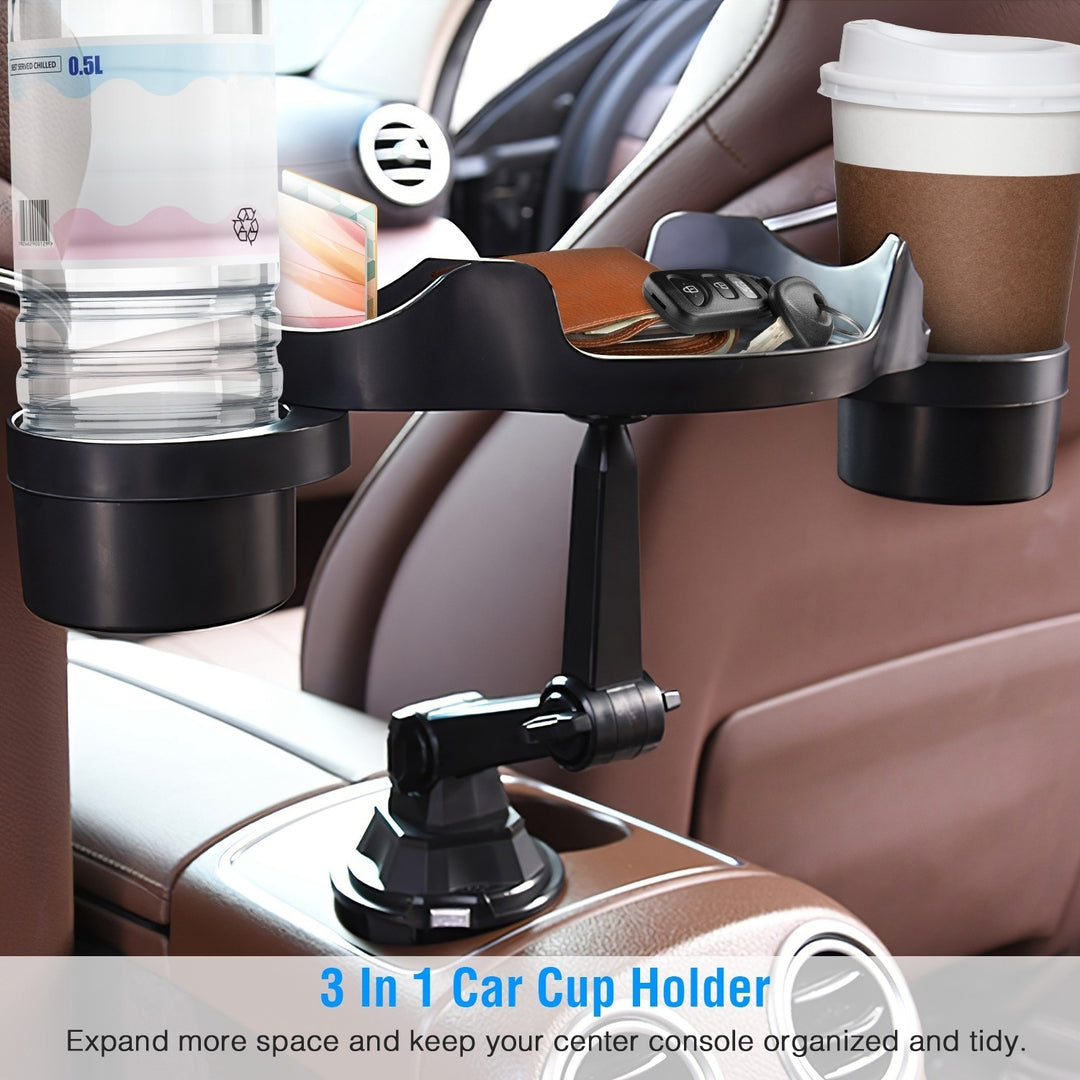 Car Cup Holder Expander Adjustable 360 Rotating Tray Bottle Holder Black ABS Image 3