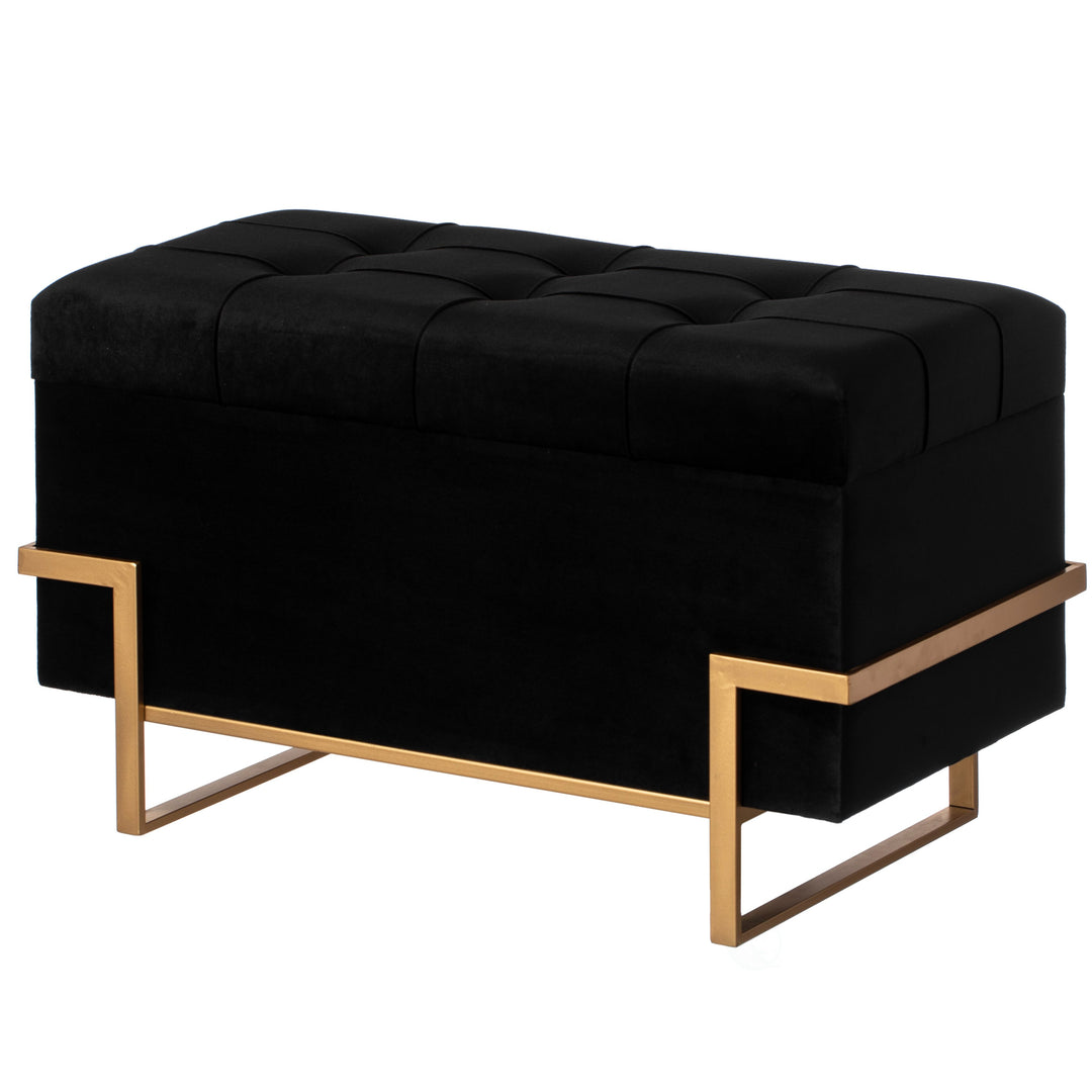 Rectangle Velvet Storage Ottoman Stool Box with Abstract Golden Legs Decorative Sitting Bench for Living Room  with Image 1