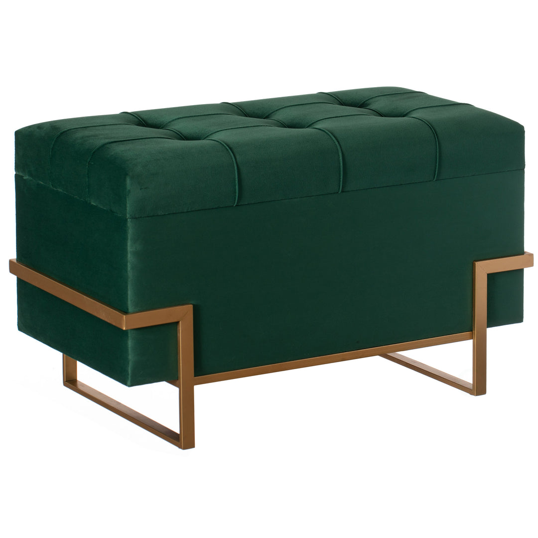 Rectangle Velvet Storage Ottoman Stool Box with Abstract Golden Legs Decorative Sitting Bench for Living Room  with Image 4