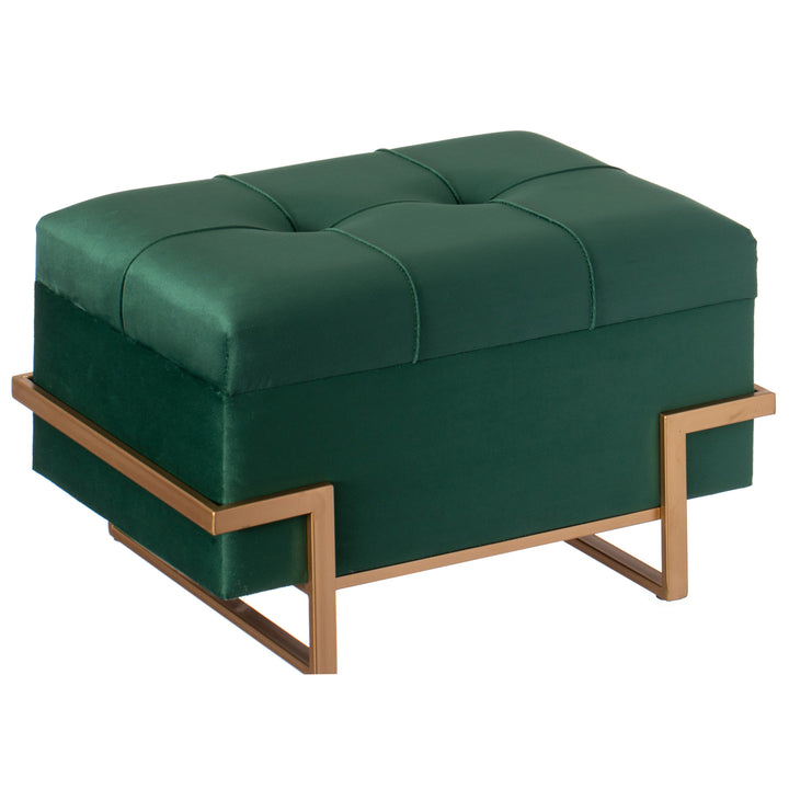Rectangle Velvet Storage Ottoman Stool Box with Abstract Golden Legs Decorative Sitting Bench for Living Room  with Image 5