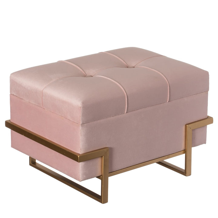 Velvet Storage Ottoman Bench Rectangle with Golden Legs Large Footstool 32in Image 1