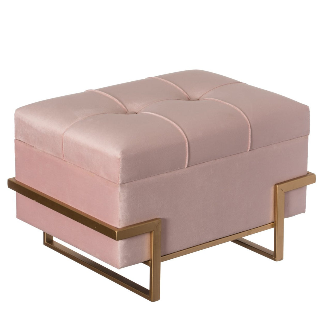 Rectangle Velvet Storage Ottoman Stool Box with Abstract Golden Legs Decorative Sitting Bench for Living Room  with Image 10
