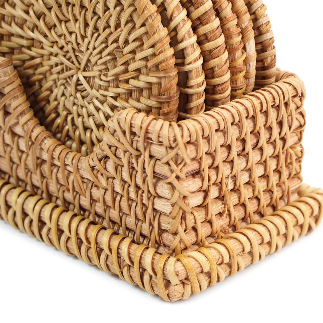 Honey Brown Round Rattan Placemats Set of 6 with Rectangular Holder 2.25 Inch Image 6