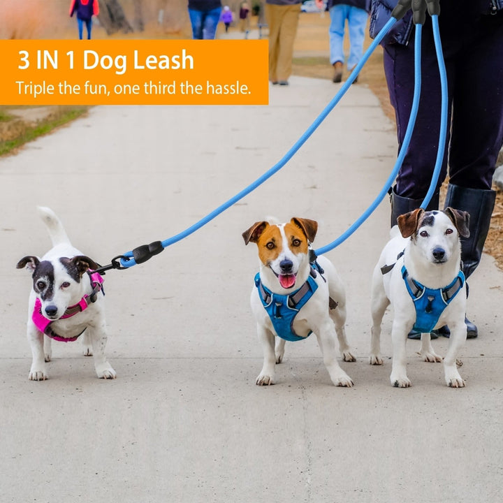 3 Dog Leash Traction Rope Padded Handle 4.6ft Blue Durable No Tangle Lead Image 6