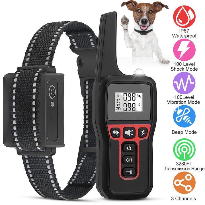 GPCT3617 Dog Training Collar 3280FT Waterproof Electric Shock Vibration Beep Image 1