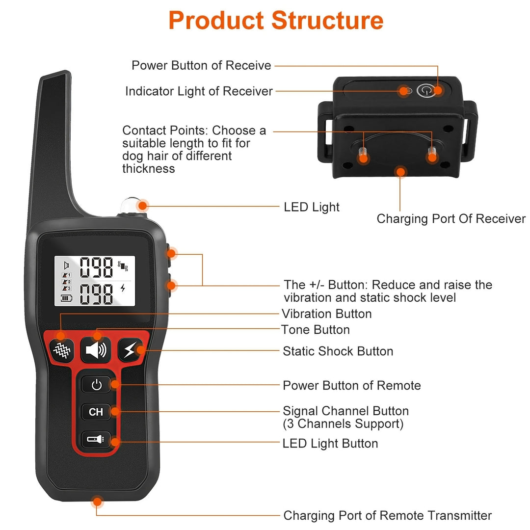 GPCT3617 Dog Training Collar 3280FT Waterproof Electric Shock Vibration Beep Image 9