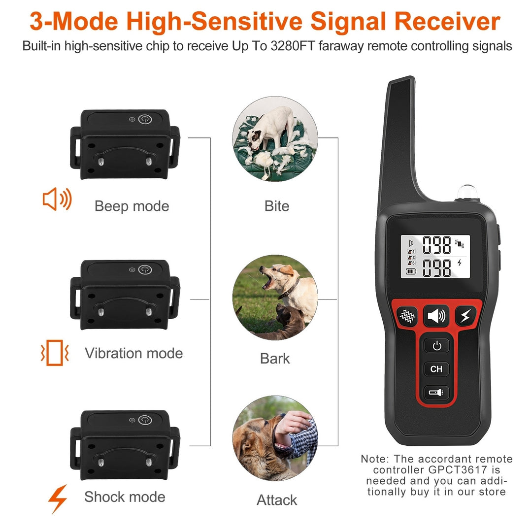 GPCT3617 Dog Training Collar Receiver Waterproof 3280ft Shock Vibration Beep Image 2